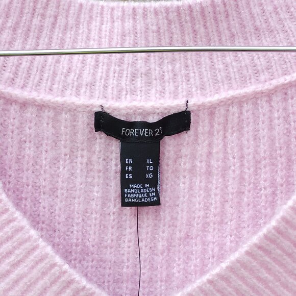 PRETTY Cropped V-Neck Barbie Pink Knit Sweater Women's XL Oversized sleeves BNWT - Picture 3 of 7